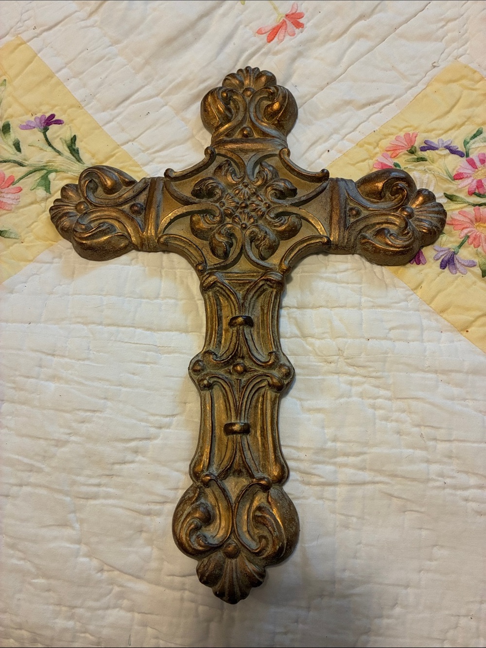 Element Hard Plastic Wall Cross in Gray and Gold Accents